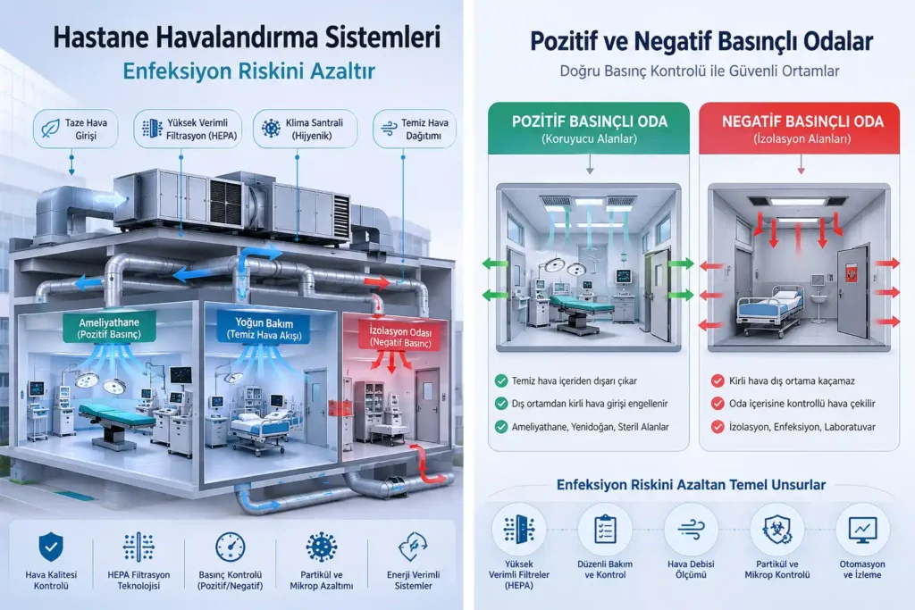 Hastanelerde Havalandırma Sistemleri Enfeksiyon Riskini Nasıl Azaltır? Hastane Havalandırma Sistemleri Basınçlı Odalar